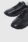 Santoni Black leather sneakers for men - logo. leather interior. 100% leather. lacing. height 2 cm. Country of manufacture: Italy. Care: specialized cleaning - photo 5