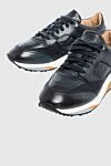 Santoni Black leather sneakers for men - logo. leather interior. 100% leather. lacing. height 2 cm. Country of manufacture: Italy. Care: specialized cleaning - photo 5