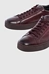 Santoni Burgundy leather sinkers for men - logo. leather interior. 100% genuine leather. lacing. height 2 cm. Country of manufacture: Italy. Care: specialized cleaning - photo 5