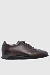 Santoni Brown leather sinkers for men - logo. leather interior. 100% genuine leather. lacing. height 2 cm. Country of manufacture: Italy. Care: specialized cleaning - photo 1