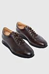 Santoni Brown leather sinkers for men - logo. leather interior. 100% genuine leather. lacing. height 2 cm. Country of manufacture: Italy. Care: specialized cleaning - photo 3