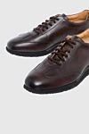 Santoni Brown leather sinkers for men - logo. leather interior. 100% genuine leather. lacing. height 2 cm. Country of manufacture: Italy. Care: specialized cleaning - photo 5