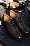 Brown leather sinkers for men Santoni - logo. leather interior. 100% genuine leather. lacing. height 2 cm. Country of manufacture: Italy. Care: specialized cleaning - photo 6