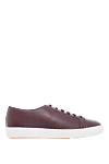 Santoni Burgundy leather sinkers for men - logo, contrast sole. leather interior. 100% genuine leather. lacing. height 2 cm. Country of manufacture: Italy. Care: specialized cleaning - photo 1