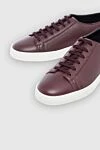 Santoni Burgundy leather sinkers for men - logo, contrast sole. leather interior. 100% genuine leather. lacing. height 2 cm. Country of manufacture: Italy. Care: specialized cleaning - photo 5