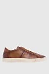 Santoni Brown leather sneakers for men - logo, contrast sole. leather interior. 100% genuine leather. lacing. height 2 cm. Country of manufacture: Italy. Care: specialized cleaning - photo 1