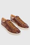 Santoni Brown leather sneakers for men - logo, contrast sole. leather interior. 100% genuine leather. lacing. height 2 cm. Country of manufacture: Italy. Care: specialized cleaning - photo 3