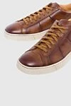 Santoni Brown leather sneakers for men - logo, contrast sole. leather interior. 100% genuine leather. lacing. height 2 cm. Country of manufacture: Italy. Care: specialized cleaning - photo 5