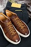 Brown leather sneakers for men Santoni - logo, contrast sole. leather interior. 100% genuine leather. lacing. height 2 cm. Country of manufacture: Italy. Care: specialized cleaning - photo 6