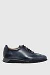 Santoni Blue Leather Sinkers for men - logo. leather interior. 100% genuine leather. lacing. height 2 cm. Country of manufacture: Italy. Care: specialized cleaning - photo 1