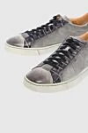 Santoni Gray nubuck sneakers for men - logo, contrast sole. leather interior. 100% nubuck. lacing. height 2 cm. Country of manufacture: Italy. Care: specialized cleaning - photo 5