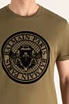 Оливковая футболка с чёрным гербом и логотипом Paris Balmain - принт логотипа. 100% хлопок. Страна производитель: Франция. Уход: специализированная чистка - фото 6