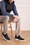 Сникеры из льна и замши синие мужские Loro Piana - контрастная подошва . 50% лен, 50% замша. шнурки. высота 2 см. Страна производитель: Италия. Уход: специализированная чистка - фото 2