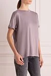 Brunello Cucinelli Футболка серо-сиреневая из трикотажа с отворотами на рукавах - люрекс. 51% кашемир, 22% шелк, 20% полиамид, 7% полиэстер. Страна производитель: Италия. Уход: специализированная чистка - фото 3