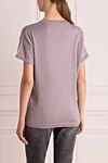 Футболка серо-сиреневая из трикотажа с отворотами на рукавах Brunello Cucinelli - люрекс. 51% кашемир, 22% шелк, 20% полиамид, 7% полиэстер. Страна производитель: Италия. Уход: специализированная чистка - фото 4