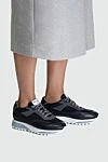 Women's sneakers with a ribbed sole in gray Santoni - contrasting sole, contrasting inserts. leather, textile. lacing. Country of origin: Italy. Care: specialized cleaning - photo 2