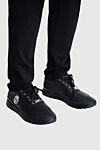 Black leather sneakers for men Billionaire - logo print. 100% genuine leather. lacing. sole height 2cm. Country of manufacture: Italy. Care: specialized cleaning - photo 2