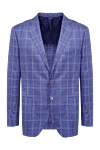 Lubiam Синий пиджак в красную клетку из шерсти шелка и льна - узор клетка. 49% шерсть, 30% шелк, 21% лен. две пуговицы. два внутренних, два боковых, нагрудный карман. Страна производитель: Италия. Уход: специализированная чистка - фото 1