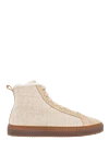 Doucal`s Beige leather sneakers for women - contrasting sole. wool, suede, fur. lacing. Country of manufacture: Italy. Care: specialized cleaning - photo 1