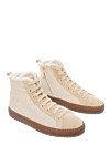 Doucal`s Beige leather sneakers for women - contrasting sole. wool, suede, fur. lacing. Country of manufacture: Italy. Care: specialized cleaning - photo 3