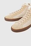 Doucal`s Beige leather sneakers for women - contrasting sole. wool, suede, fur. lacing. Country of manufacture: Italy. Care: specialized cleaning - photo 5