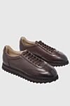 Doucal`s Brown leather sneakers for men - 100% genuine leather. lacing. height 2 cm, large tread. Country of origin: Italy. Care: specialized cleaning - photo 3