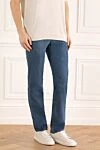 Stefano Ricci Straight-leg jeans in light blue denim with a signature leather patch - worn effect. 55% lyocell, 43% cotton, 2% elastane. Closure: button, zipper. Three side pockets, two back pockets. Country of origin: Italy. Care: specialized cleaning - photo 3