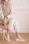 Women's beige sneakers with white laces and fur Doucal`s - contrasting sole, contrasting inserts. leather, textile. lacing. Country of origin: Italy. Care: specialized cleaning - photo 2