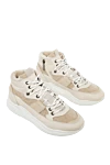 Doucal`s Women's beige sneakers with white laces and fur - contrasting sole, contrasting inserts. leather, textile. lacing. Country of origin: Italy. Care: specialized cleaning - photo 3