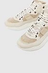 Doucal`s Women's beige sneakers with white laces and fur - contrasting sole, contrasting inserts. leather, textile. lacing. Country of origin: Italy. Care: specialized cleaning - photo 5