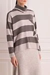 Lorena Antoniazzi Gray jumper for women - striped pattern. 80% wool, 10% silk, 10% cashmere. Country of manufacture: Italy. Care: specialized cleaning - photo 3