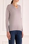 Lorena Antoniazzi Gray cashmere jumper for women - V-neck. 100% cashmere. Country of manufacture: Italy. Care: specialized cleaning - photo 3