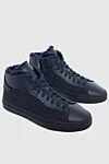 Santoni Blue leather sneakers for men - fur lining. 100% genuine leather. lacing. Country of origin: Italy. Care: specialized cleaning - photo 3