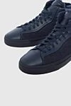 Santoni Blue leather sneakers for men - fur lining. 100% genuine leather. lacing. Country of origin: Italy. Care: specialized cleaning - photo 5