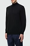 Cesare di Napoli Black wool stand-up jumper for men - High collar stand. 100% wool. Country of origin: Italy. Care: specialized cleaning - photo 3