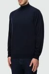 Cesare di Napoli Men's jumper with a high stand-up collar made of wool, blue - High collar stand. 100% wool. Country of manufacture: Italy. Care: specialized cleaning - photo 3