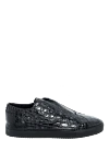 Doucal`s Black crocodile leather slip-ons for men - lacquer, textured leather. 100% crocodile skin. lacing. height 2 cm. Country of manufacture: Italy. Care: specialized cleaning - photo 1