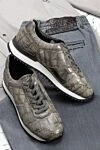 Gray crocodile leather sneakers for men Cesare di Napoli - contrast insert, textured leather. 100% crocodile skin. lacing. sole height 2cm. Country of manufacture: Italy. Care: specialized cleaning - photo 6