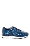 Cesare di Napoli Blue crocodile leather sneakers for men - contrast sole, textured leather. 100% crocodile skin. lacing. sole height 2cm. Country of manufacture: Italy. Care: specialized cleaning - photo 1