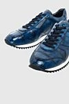 Cesare di Napoli Blue crocodile leather sneakers for men - contrast sole, textured leather. 100% crocodile skin. lacing. sole height 2cm. Country of manufacture: Italy. Care: specialized cleaning - photo 5