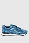 Cesare di Napoli Blue crocodile sneakers for men - contrast sole, textured leather. 100% crocodile skin. lacing. sole height 2cm. Country of manufacture: Italy. Care: specialized cleaning - photo 1