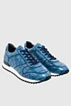 Cesare di Napoli Blue crocodile sneakers for men - contrast sole, textured leather. 100% crocodile skin. lacing. sole height 2cm. Country of manufacture: Italy. Care: specialized cleaning - photo 3