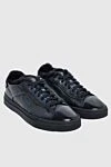 Santoni Blue leather sneakers for men - contrasting inserts. fur lining. 100% leather. lacing. Country of manufacture: Italy. Care: specialized cleaning - photo 3