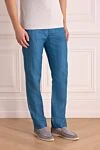 Zilli Men's blue linen trousers - 100% linen. Closure: button, zipper. three side, two back pockets. Country of manufacture: Italy. Care: specialized cleaning - photo 3