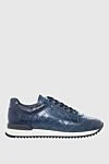 Cesare di Napoli Blue crocodile leather sneakers for men - contrast sole, textured leather. 100% crocodile skin. lacing. sole height 2cm. Country of manufacture: Italy. Care: specialized cleaning - photo 1