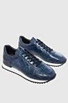 Cesare di Napoli Blue crocodile leather sneakers for men - contrast sole, textured leather. 100% crocodile skin. lacing. sole height 2cm. Country of manufacture: Italy. Care: specialized cleaning - photo 3