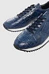 Cesare di Napoli Blue crocodile leather sneakers for men - contrast sole, textured leather. 100% crocodile skin. lacing. sole height 2cm. Country of manufacture: Italy. Care: specialized cleaning - photo 5