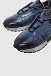 Santoni Blue leather sneakers for men - logo, perforation. 100% genuine leather. lacing. Country of manufacture: Italy. Care: specialized cleaning - photo 5