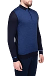 Dalmine Long Sleeve Polo in Silk and Cashmere blue for men - Contrasting trim, textured pattern. Long sleeve. 70% cashmere, 30% silk. Closure: Zipper. Country of origin: Italy. Care: specialized cleaning - photo 3