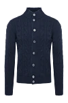 Gran Sasso Men's cardigan made of wool, cashmere and viscose blue - Textured knitting, braid pattern. High collar. 80% wool, 10% cashmere, 10% viscose. Closure: Buttons. Country of manufacture: Italy. Care: specialized cleaning - photo 1